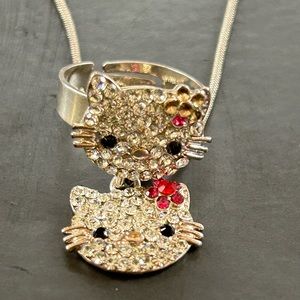 Cute!! Hello Kitty Matching Ring and Necklace set